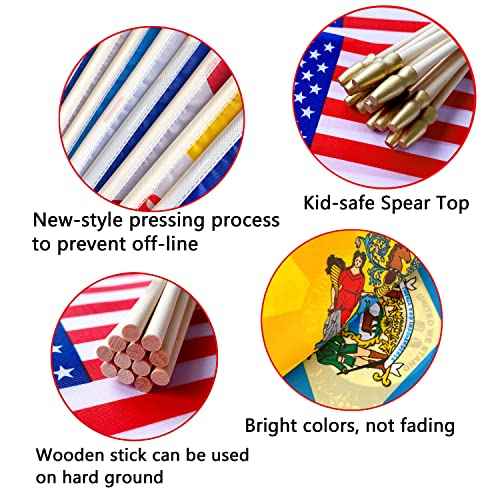 US 50 State Flags Set on Wood Stick Small Mini Hand Held Flags for Classroom,5x8 Inch