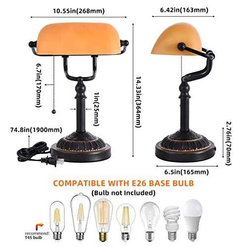 Rustic Banker's Desk Lamp Pull Chain, Traditional Bankers Desk Lamp with USB Port, Vintage Farmhouse Table Lamp for Home Office Library