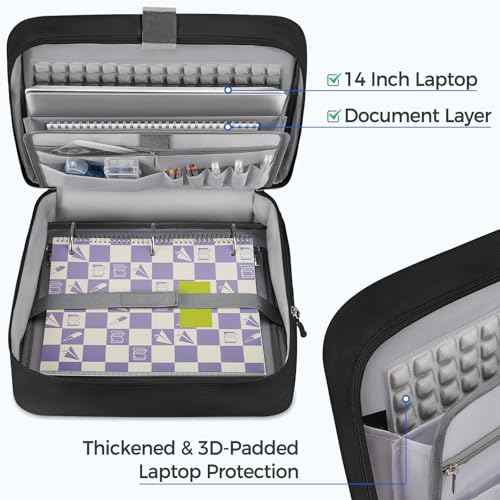 Ytonet Zipper Binder Bag, 2 Inch 3 Ring Binder with Zipper Fit 14 Inch Laptop, 500 Sheets Capacity Zippered Binders with Shoulder Strap & Removable O-Ring Pad for Middle School Student, Black