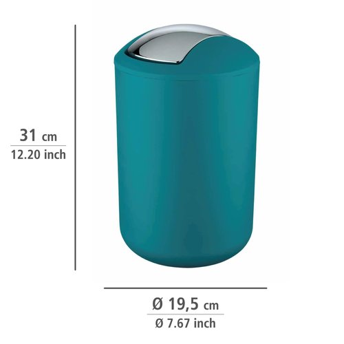 WENKO Small Trash Can with Lid, Garbage Bin with Swing Lid, Bathroom Trash Can, Waste Basket for Small Spaces, Bedroom, Office, Guest Toilet,1.7 gal, Petrol, 7.68 x 7.68 x 12.2 in