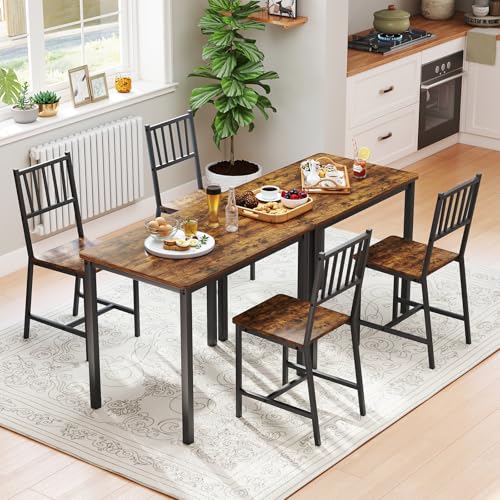 Rovibek 3-Piece Small Dining Table Set for 2 - Brown, Adjustable Feet, Modern Kitchen Nook