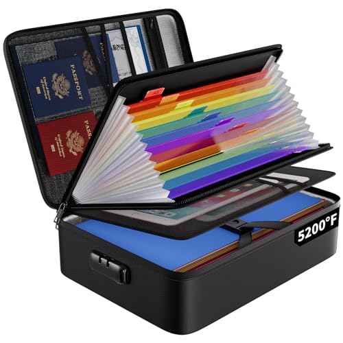 ENGPOW Fireproof File Organizer Bag with 13 Colorful Pockets Accordion File Folder,5200¢µ Document Organizer Box with Lock&Labels,Multi-Layer Portable Home Safe Storage for Important Documents,Files