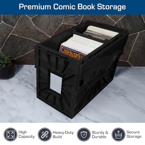 BCW Comic Bin, Black - Holds 150 Comics, Acid Free Storage and Organizer, Heavy Duty Plastic, Stackable, Includes Partition