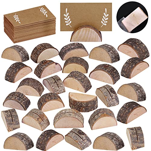 Rustic Wood Wedding Place Card Holders with Kraft Tented Cards Set