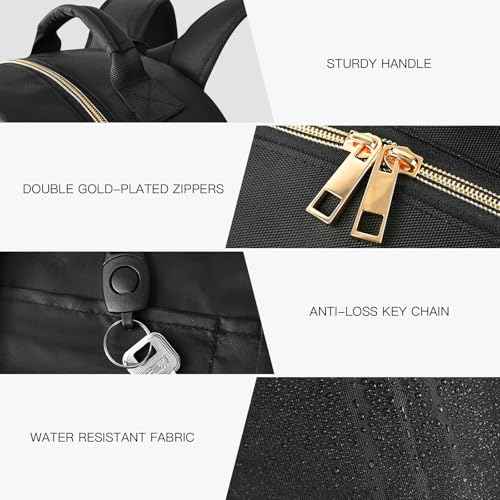 Travel Laptop Backpack for women, Work Backpack Woman with USB Charging Port, Water Resistant College Backpack, Stylish Quilted Girls Back Pack Casual Daypack for 15.6 Inch Laptop, Black