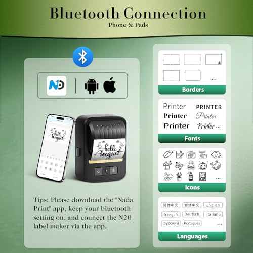 Label Maker Machine with Tape, 2 Inch Portable Bluetooth Label Makers, N20 Wireless Thermal Label Printer for Small Business, Office, Home, School, Barcode Address Logo Inkless Labeler for Phone
