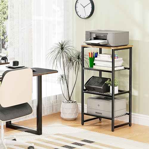 4 Tier Printer Stand, Spacious Floor Mount, Metal, Industrial, Printer Table Holder with Storage Shelf for Home Office Fax Machine Scanner