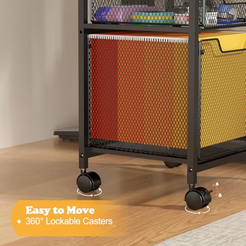 Black Small Rolling File Cabinet Cart with 2 Drawers, Lockable Wheels & Under-Desk Printer Stand