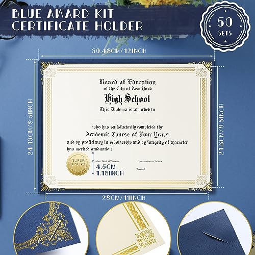 Kosiz 150 Pcs Certificate Kit Blue - Blue Diploma Holders, Paper & Seals Set