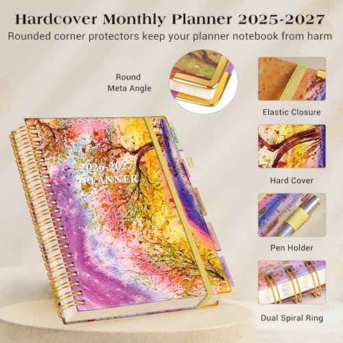 Planner 2025-2027, 21 Months Weekly and Monthly Daily Planner from October 2025 - June 2027, 8.5" x 11" A4 Large Hardcover Agenda Organizer Book 2026 with Tabs, Spiral Yearly Calendar Planners for School Work Home, Autumn Tree