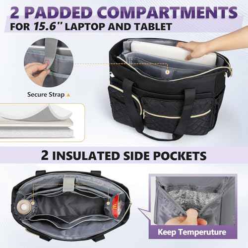SDYSM Teacher Tote Bag 15.6 inch Laptop Bag Work Bags for Women Nurse Tote Professional Computer Messenger Shoulder Bags Laptop Briefcase for Office, College, Nursing, Black