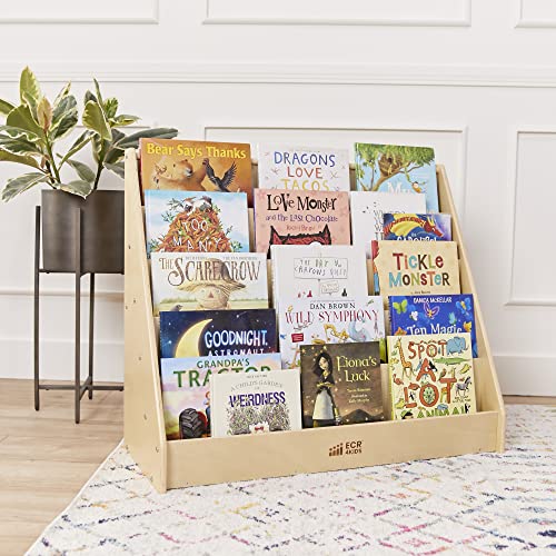 ECR4Kids 5-Shelf Wooden Book Display Shelf Natural - Kid-Friendly Classroom & Bedroom Storage