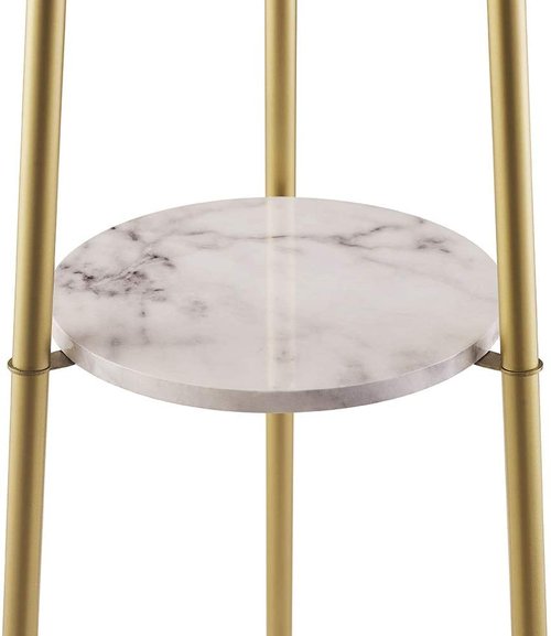 ROSEN GARDEN Floor Lamp, Standing Reading Light with Faux Marble Shelves and Fabric Shade, Modern Tall Pole, Accent Furniture Décor Lighting for Living Room, Bedrooms