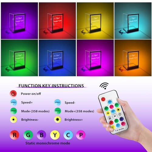 Lighted Up Tip Jar with Large Opening - LED Light & Lock, Donation Box with Sign Holder ''Tips! Thank You!'', Suggestion Box With Diy Blank Sign Holder For Taking Cards,Polls,And Ballots For Bar,Party