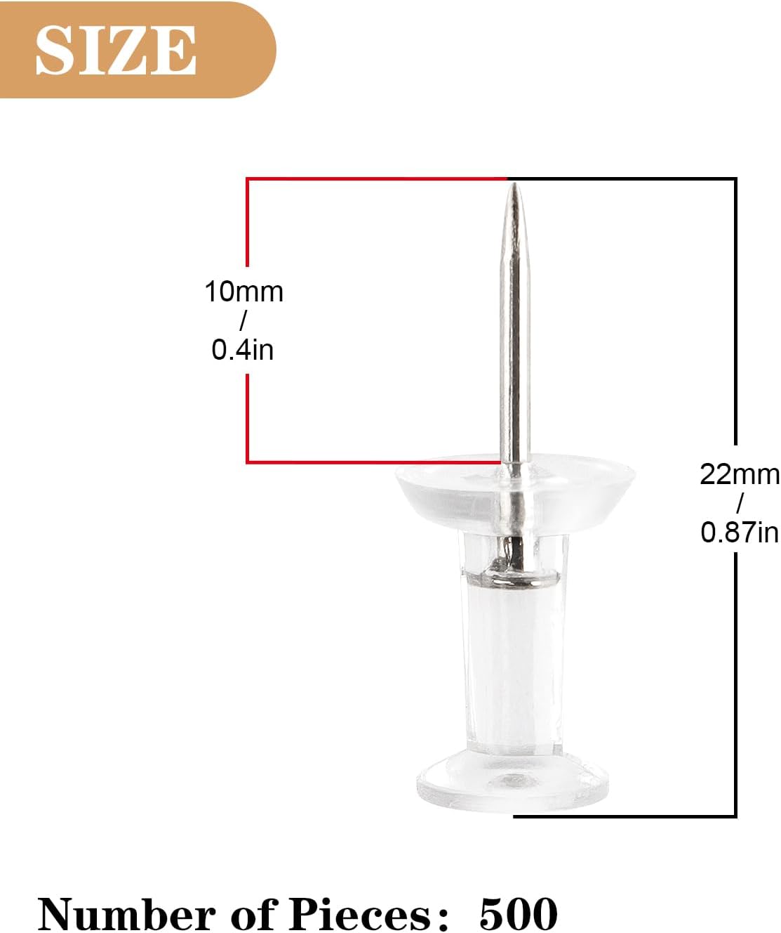ZZTX Push Pins - 500-Pack Large Clear Thumb Tacks with Steel Point for Bulletin Boards & Offices