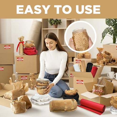 MINHAO 12in x 150ft Honeycomb Packing Paper Brown Perforated Eco-Friendly Moving Supplies