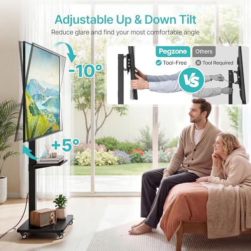 PEGZONE Rolling TV Stand with Power Outlet for 32-75 Inch TVs up to 110 lbs - with Power Outlet
