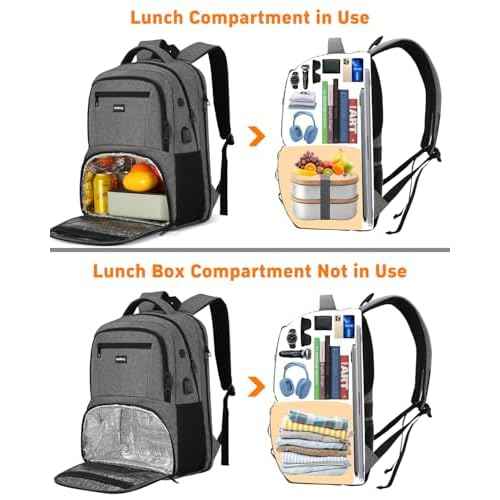 17.3 Inch Insulated Backpacks with Cooler&Laptop Compartment,Travel Backpack with Lunch Box Bookbag for Work,Sturdy College Computer Backpack for Men Women Mochilas Lonchera para Hombre