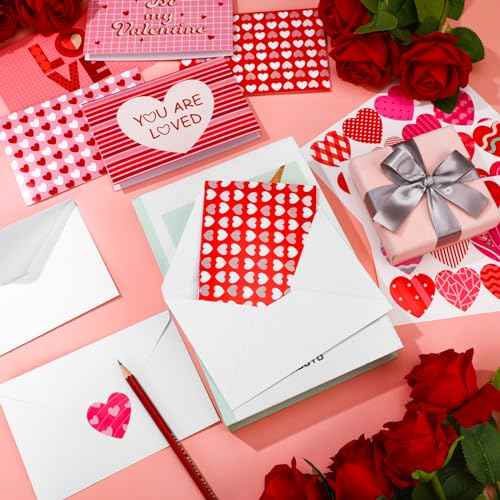 Sherr 120 Pieces Happy Valentine's Day Greeting Blank Cards Bulk and 120 Pcs White Envelopes 24 Pcs Valentine's Day Stickers Love Heart Cards Supply