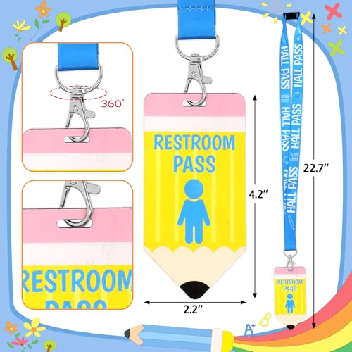 Classroom Hall Passes with Lanyards - 6 Pack, Wooden & Colorful Polyester Straps
