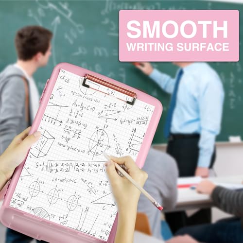 Pink Rose Gold Clipboards with Storage - Heavy Duty 8.5x11 Nurse & Teacher Clipboard Folder