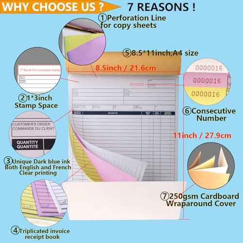 Sales Order Book, 3-Part, Carbonless Forms with White, Yellow, and Pink Copies, 8-1/2" X 11" Inch, 33 Sets per Pack,10 Packs Totally (10)