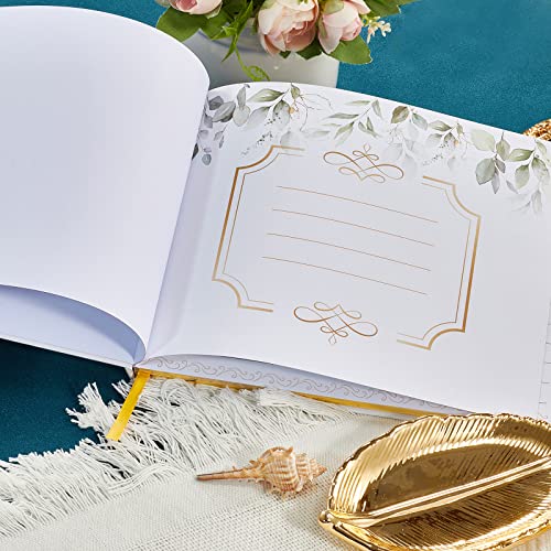 TRULIVA Wedding Guest Book - Hard Cover 7x9, Eucalyptus Gold Foil, Lined 120 Pages