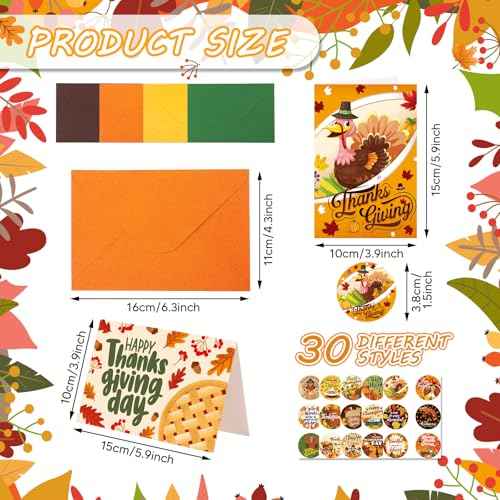 120 Pack Thanksgiving Cards with Envelopes & Stickers Thanksgiving Greeting Cards Bulk 30 Designs Fall Cards Blank Inside Harvest Cards for Happy Harvest Party Supply, 4 x 6 Inch