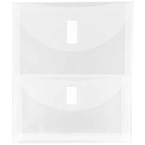 JAM PAPER Plastic Multi Pocket Envelopes with Hook & Loop Closure - 2 Pockets - Letter Open End - 9 3/4 x 11 1/2- Clear - 12/Pack