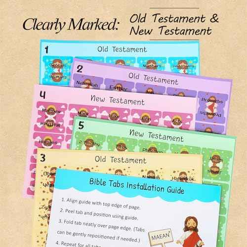 Bible Tabs Laminated Bible Tabs for Women, Kids, Men, Mini Jesus Theme, Easy to Read, 66 Book Tabs and 9 Blank Tabs