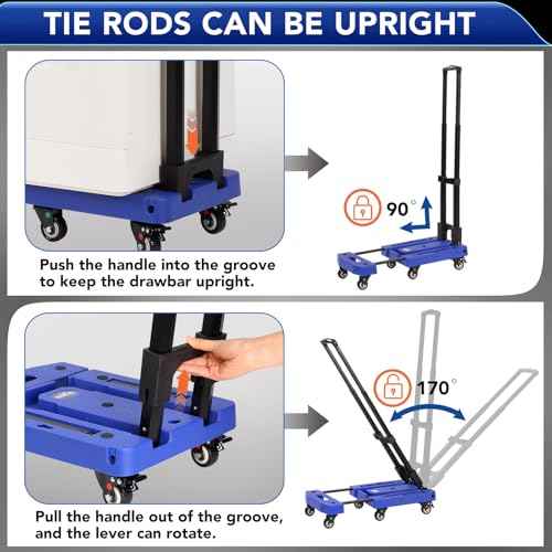 Folding Hand Truck Lightweight Hand Truck Dolly Foldable,Luggage cart with 6 Rotate Wheels, Utility Cart with Adjustable Handle,Collapsible Dolly for Moving-Blue