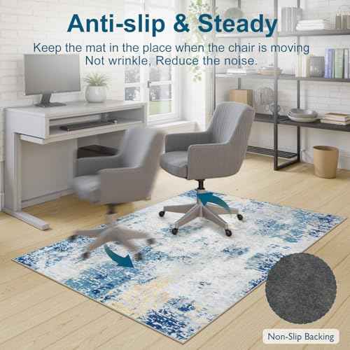 Anidaroel Office Chair Mat for Hardwood Floor & Tile, 48"x60" Abstract Desk Rug for Rolling Chair on Hardwood, Anti-Slip Office Rugs for Rolling Chairs, Low Pile Blue Under Desk Rug for Office Chair