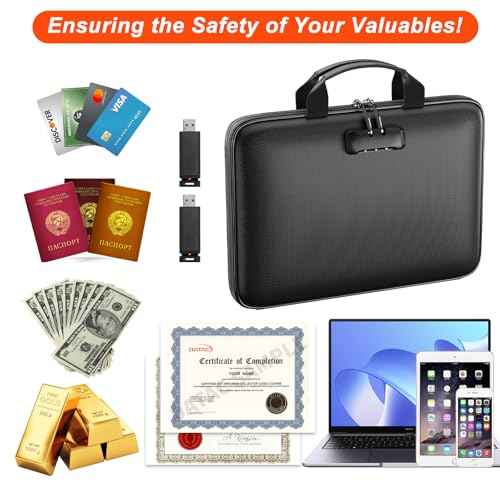 Fireproof File Organizer,Fireproof Document Box with Lock,Large 13 Pocket Expanding File Folder,Hard-Shell Portable Safe Storage for Letter/Legal Document,Laptop,Valuables-Black