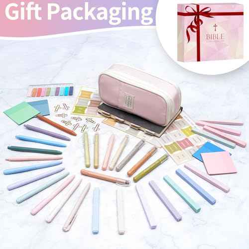 Bible Study Supplies, Bible Journaling Kit for Women with Journal, Pen Case, Tabs, Highlighters and Pens, Bible Accessories Set for Women Students Beginner, Christian Gifts (Pink)