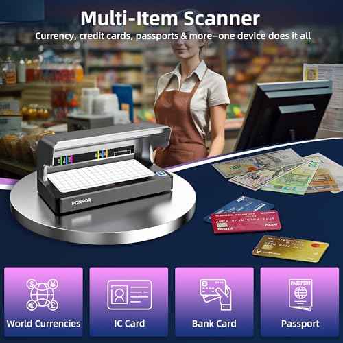 PONNOR AL-12 Counterfeit Bill Detector Money Checker Machine with Dual UV LED Light for Credit Card & ID Detection, Suitable for All Currencies with Auto ON/Off Rechargeable Battery Large FullBacklit