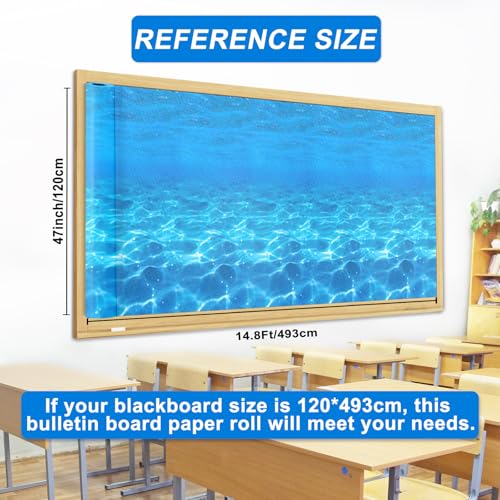 EggSun Under the Sea Blue Ocean Bulletin Board Paper Roll 14.8FT x 47IN Reusable Waterproof Backdrop Classroom Decor