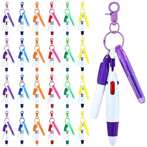 Sherr 25 Sets Retractable Nurse Pens with Mini Highlighter Permanent Marker Keychain Clip Badge Reel Pen Accessories for Nursing Students Medical Staff Office Stocking Stuffer Gift(Multi Colors)