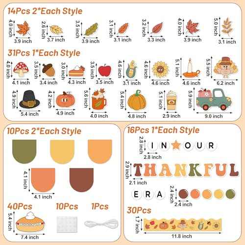 152Pcs Thanksgiving Bulletin Board Decoration Set, in Our Thankful Era Pumpkin Pie Cutouts Kids DIY Photo Craft Fall Border Trims Thanksgiving Classroom Chalkboard Supplies Wall Decor