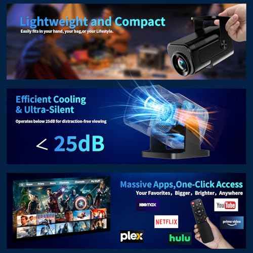 [Projector 2026 Upgraded] Mini Projector Support 4K 1080P Auto Keystone 270¡ÆRotatable with WiFi 6 and Bluetooth 5.2 Projector Portable Compatibile with HDMI/TV Stick/Memory Stick/Laptop,Black