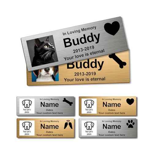 Custom Pet Memorial Nameplate for Urns & Ashes Boxes, Personalized Stainless Steel Adhesive Backing Badge Remembrance Tags (Text + Photo)