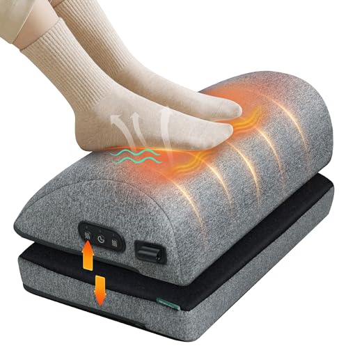 Snailax Heated Foot Rest Under Desk at Work, Ergonomic Footrest with Vibrating Massage and Adjustable Height, Foot Warmer, 3 Vibration Modes & 2 Heating Levels,Memory Foam,Office Home Gaming