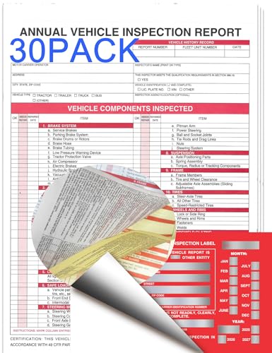 Annual Vehicle Condition Report Forms with Aluminum Date Labels – 30-Pack, 3-Ply Carbonless
