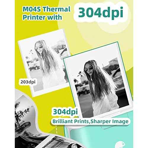 Phomemo M04S Mini Stciker Printer, Wireless Portable Thermal Printer Sticker Maker- Compatible with iOS and Android, Fun Gifts for Holiday,Support 53/80/110mm Printing Width,Green, 300dpi