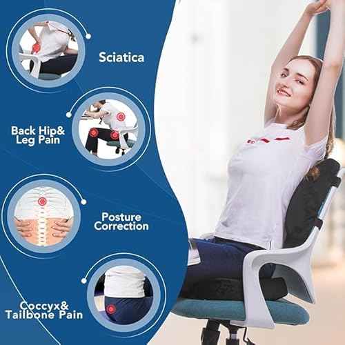 Memory Foam Chair Cushion and Back Support for Office Chair, Lumbar Support Pillow, Non Slip Sitting and Back Rest for Gaming, Car Seat Cushion and Office Chair