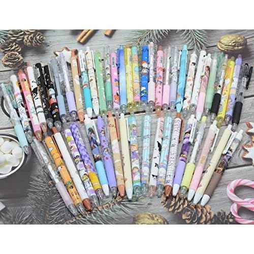 YIKANGHENG 50 Pcs Fine Point Cute Pens With a Pen Holder, 0.5mm 50 Different Random Styles Black Ink Kawaii Gel Pens for Office, Study, Gift and Home Supplies (50)