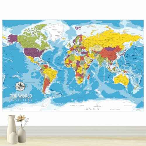 PARTH IMPEX Large World Map for Wall - 36" x 56" Huge Educational Learning Poster for Classroom, Washable Fabric Tapestry, Aesthetic School Supplies, Hanging Banner for Travel Room Decor