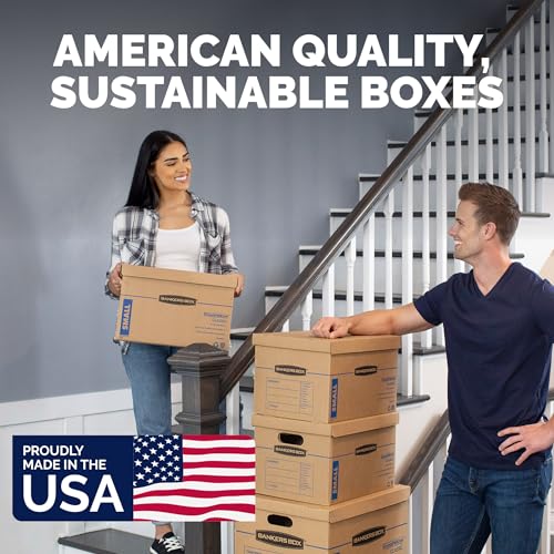 Bankers Box Small Moving Boxes 10-Pack with Reinforced Handles, Easy Assembly