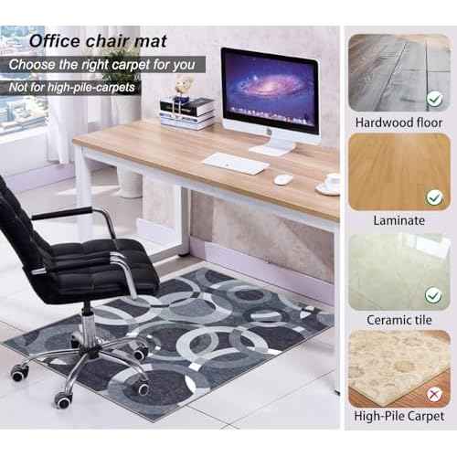 Chair Mat for Hardwood Floor,48"*36" Under Desk Mat for Rolling Computer Chair &Low Pile Carpet Floor,Anti-Slip Floor Protector for Home Office Blue Circle