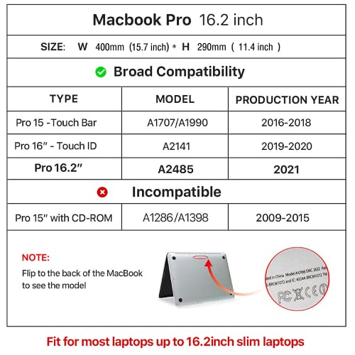 Top Grain Leather 16.2" Slim PC Sleeve Case, Solid Vintage Design, Handmade, Compatible with MacBook Pro 16.2" A2485 M1 Max 15" Touch Bar A2141 A1707 Pro 16" Touch ID A1990, Brown 16.2 Inch