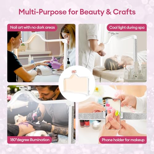 Arch Half Moon Light: Professional 34 inch 420 LED Beads - Nail Lamp for Desk Adjustable Brightness 3 Color Temperature - Foldable Nail Tech Light for Manicure Crafting